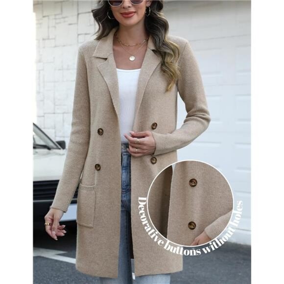 womens long cardigan sweater open front knit coatigan fall winter pockets - Picture 4 of 6